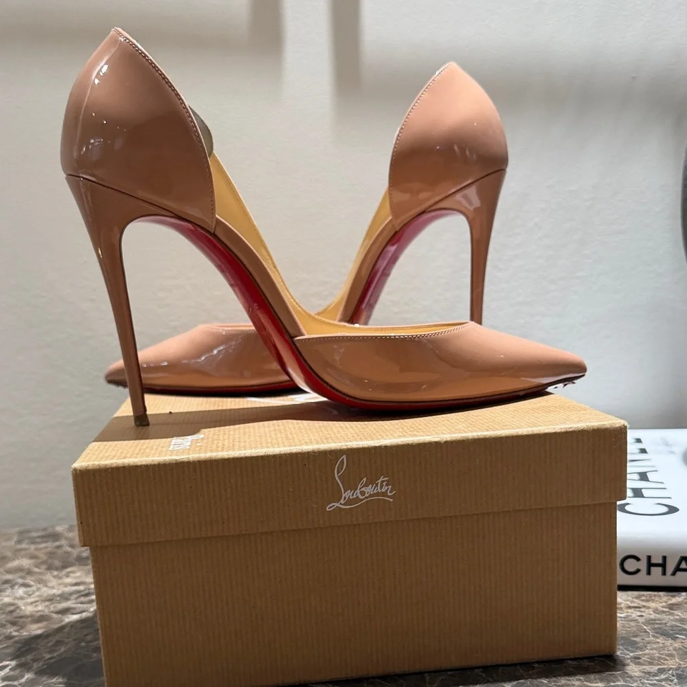 Christian Louboutin Nude Patent Pointed Toe Pumps